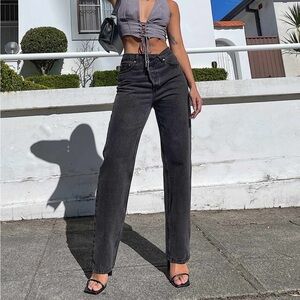 Holly Asymmetric Straight Leg Jean Black Denim